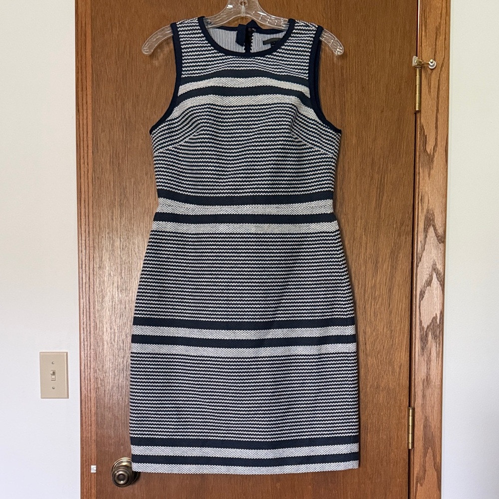 J. Crew Navy and White Striped Sleeveless Sheath Dress